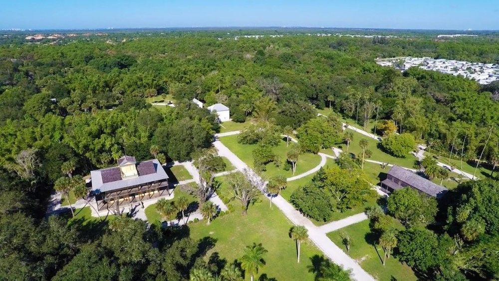 Aerial view of Koreshan State Park, one of the natural areas connected by the trail corridor